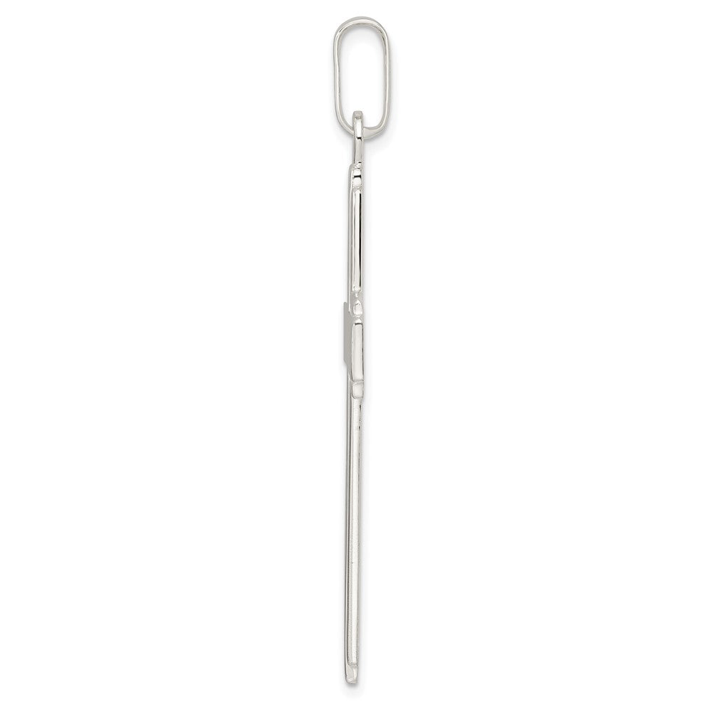 Sterling Silver Polished with Edge Lines Large Latin Cross Pendant, view 2 of 4