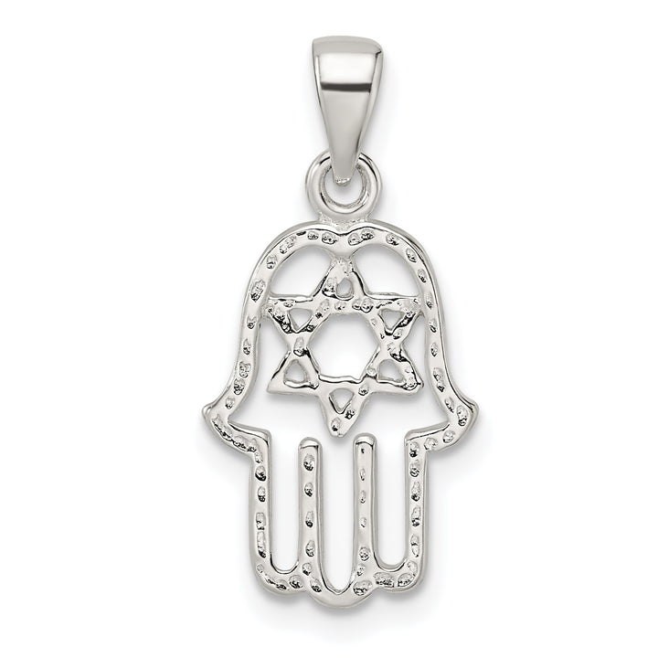Sterling Silver Polished Chamseh with Star of David Pendant