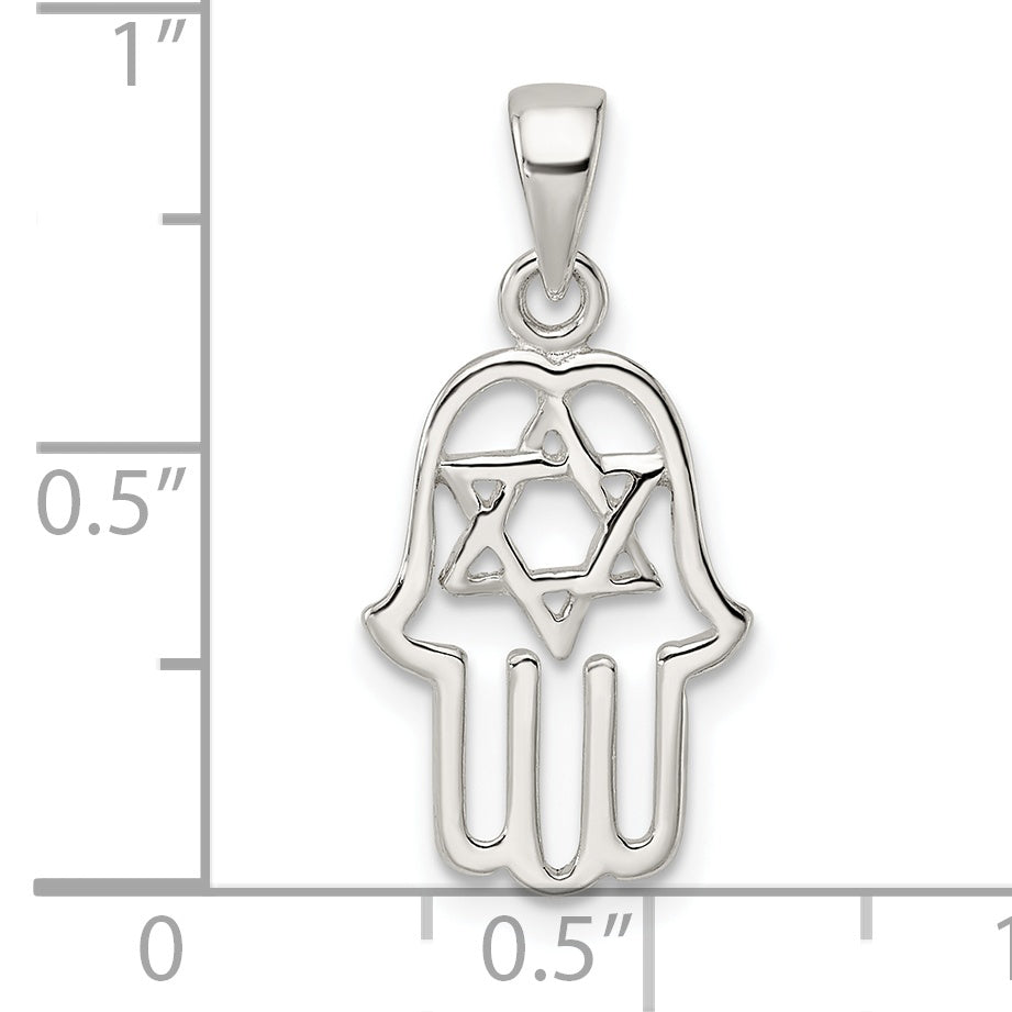 Sterling Silver Polished Chamseh with Star of David Pendant