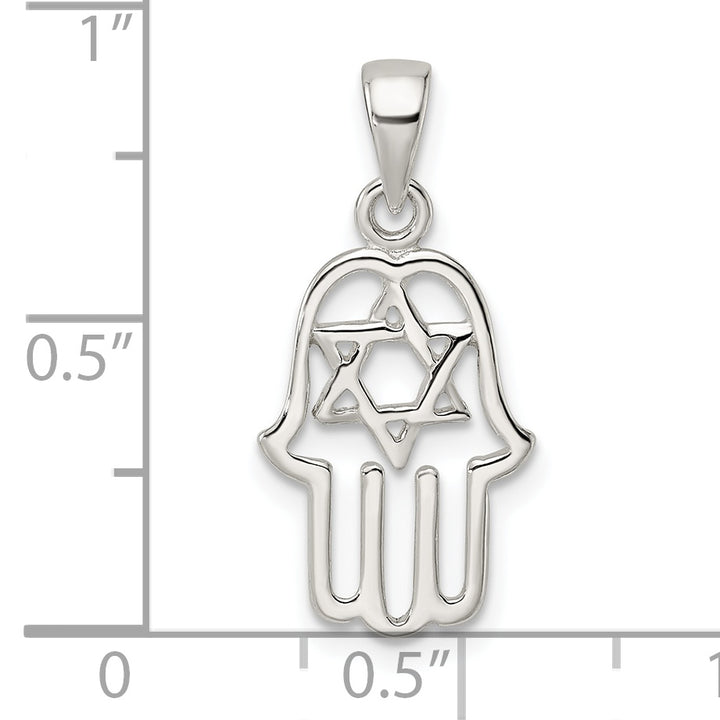 Sterling Silver Polished Chamseh with Star of David Pendant