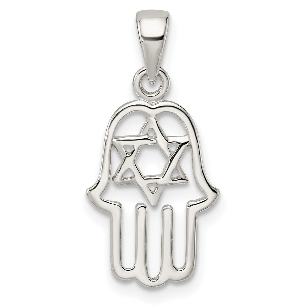 Sterling Silver Polished Chamseh with Star of David Pendant