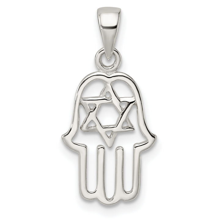 Sterling Silver Polished Chamseh with Star of David Pendant