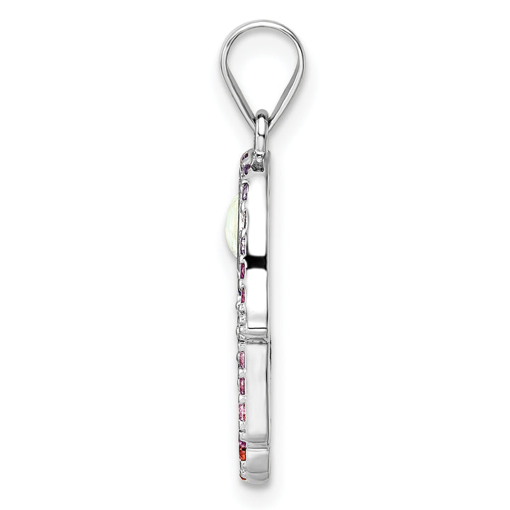 Sterling Silver Multicolor CZ and Synthetic Opal Hamsa Pendant