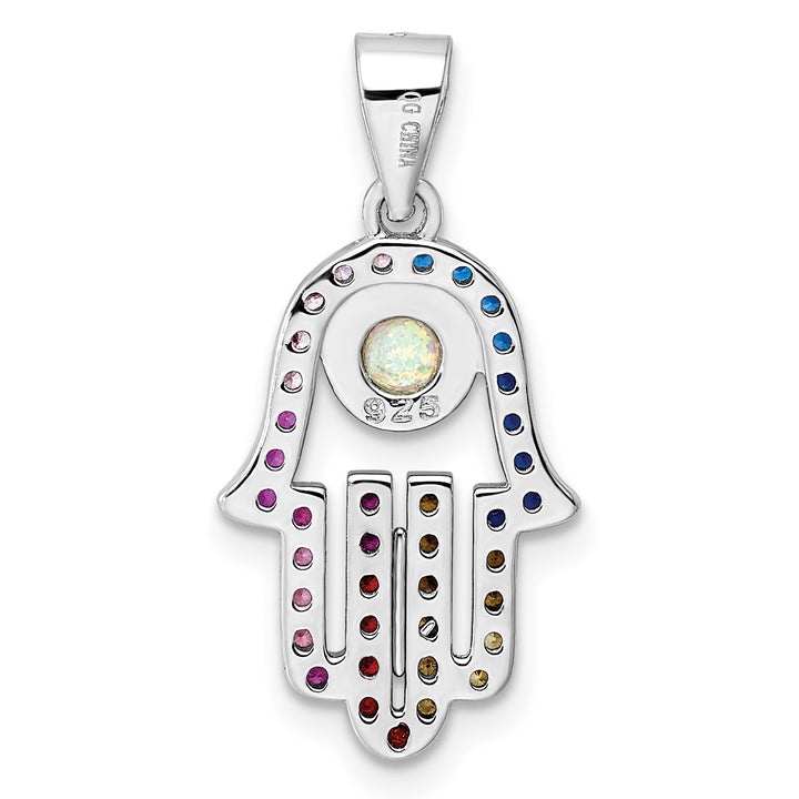 Sterling Silver Multicolor CZ and Synthetic Opal Hamsa Pendant