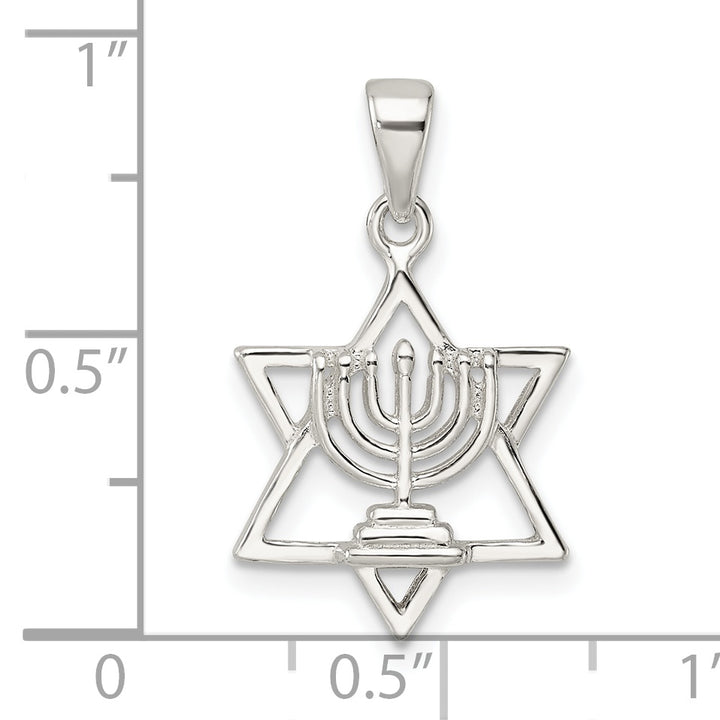 Sterling Silver Polished and D/C Star of David with Menorah Pendant