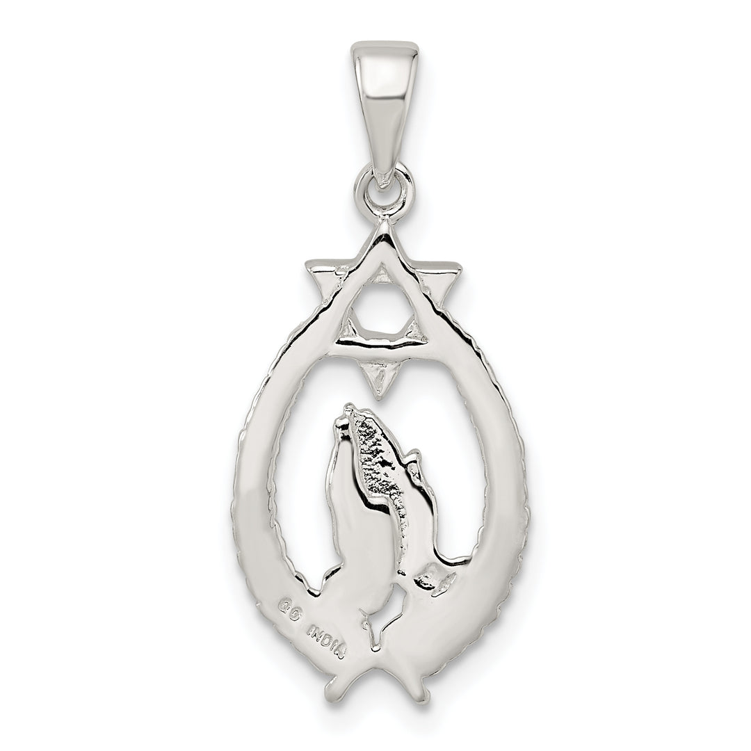 Sterling Silver Polished Star of David with Praying Hands Pendant