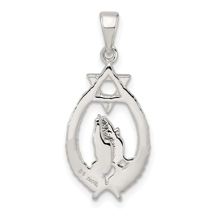Sterling Silver Polished Star of David with Praying Hands Pendant