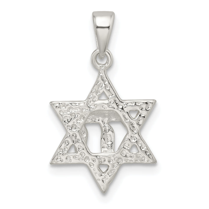 Sterling Silver Polished and D/C Star of David with Chai Pendant
