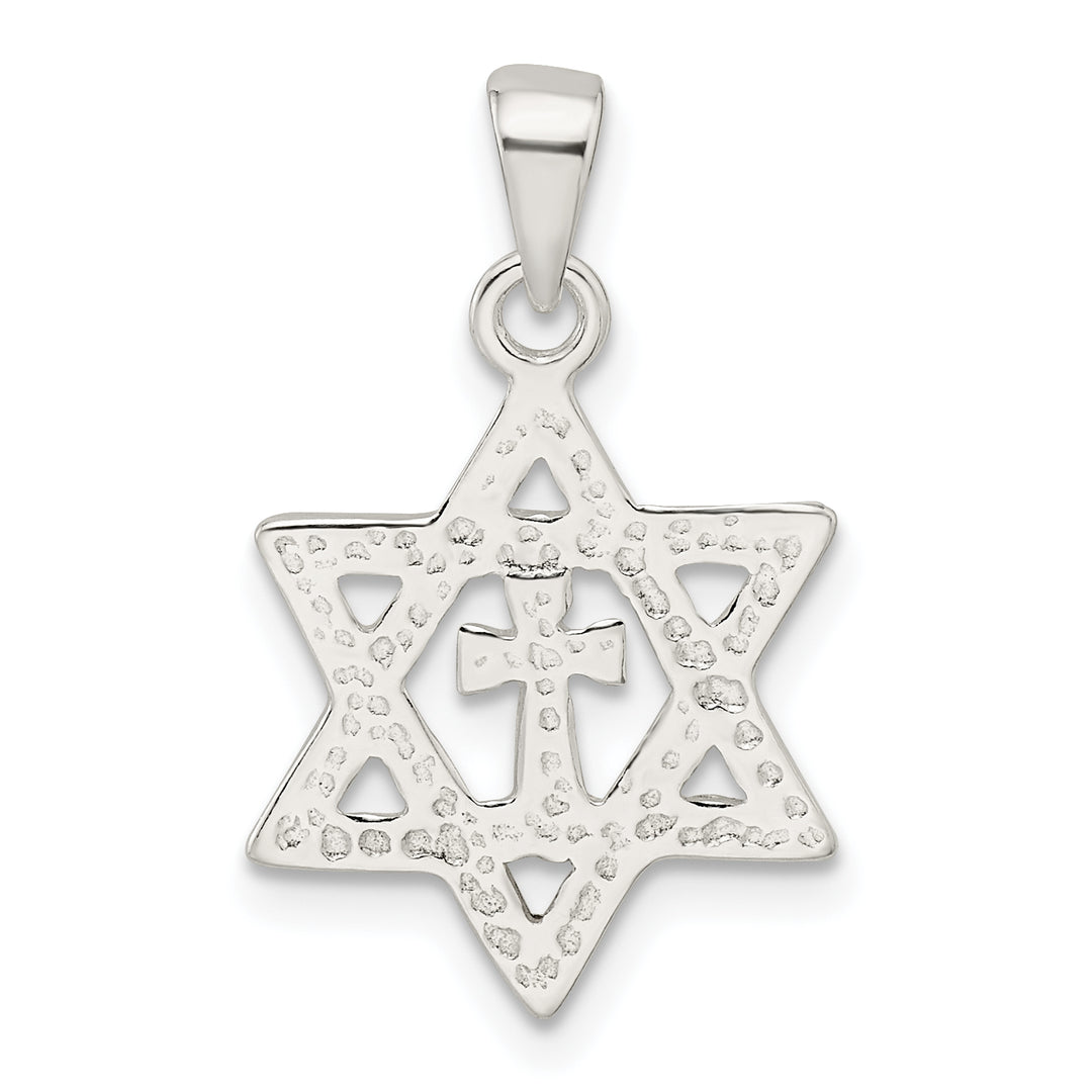 Sterling Silver Polished and D/C Star of David with Cross Pendant