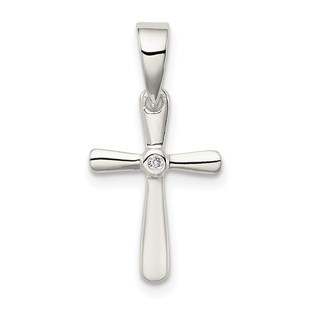 Sterling Silver CZ Cross Pendant 21x11mm