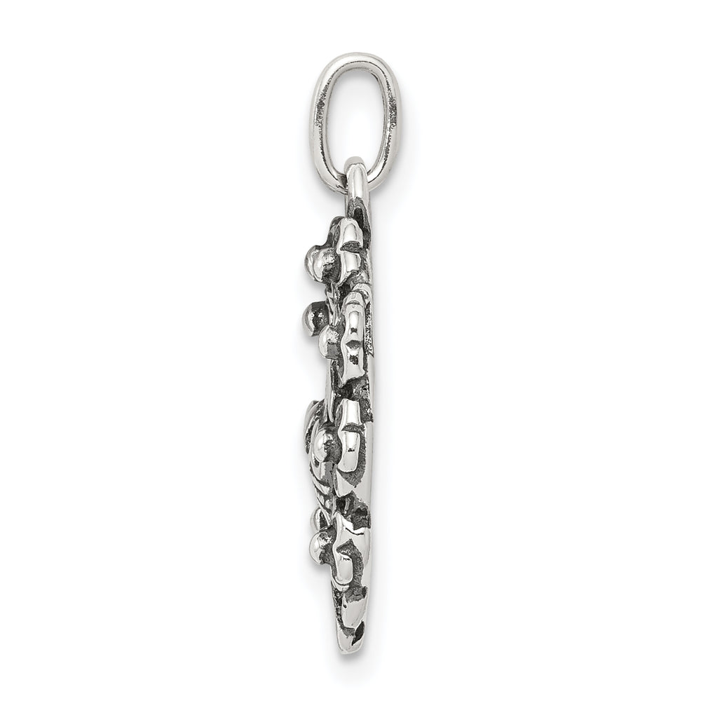 Sterling Silver Antiqued Cross, Crown and Wreath Charm