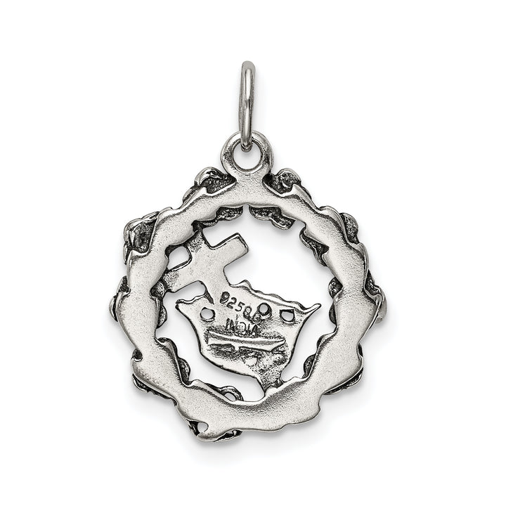 Sterling Silver Antiqued Cross, Crown and Wreath Charm