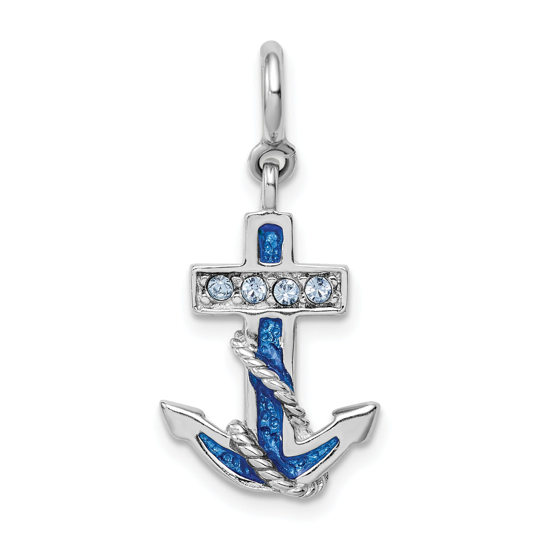 Sterling Silver Preciosa Crystals and Blue Enamel Anchor Charm