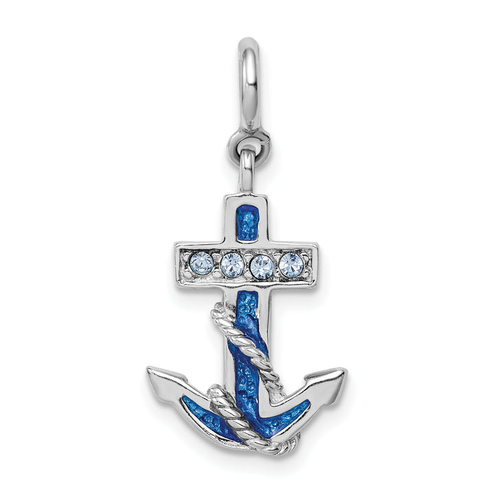 Sterling Silver Preciosa Crystals and Blue Enamel Anchor Charm
