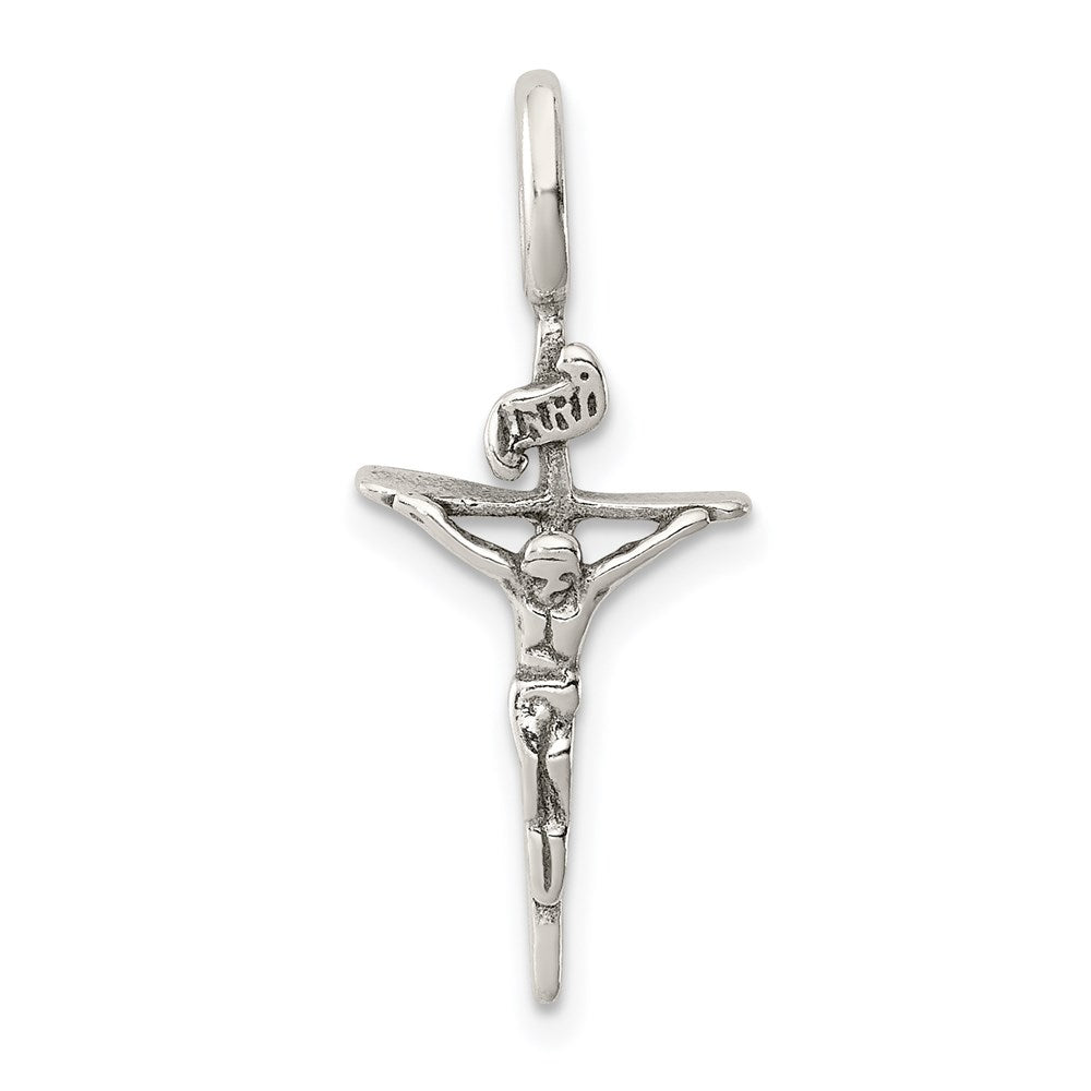 Sterling Silver Antiqued INRI Crucifix Pendant 25x11mm
