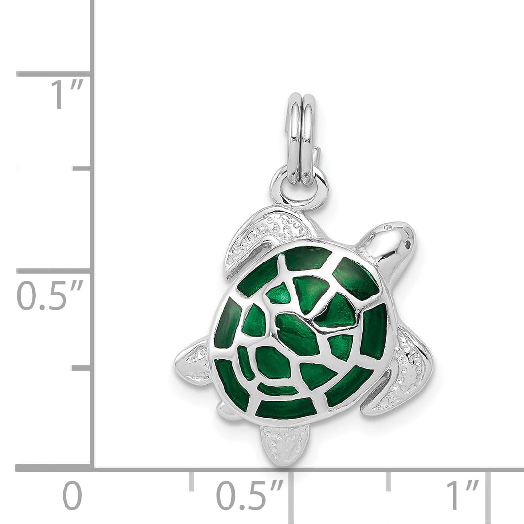 Sterling Silver Green Enamel Turtle Charm