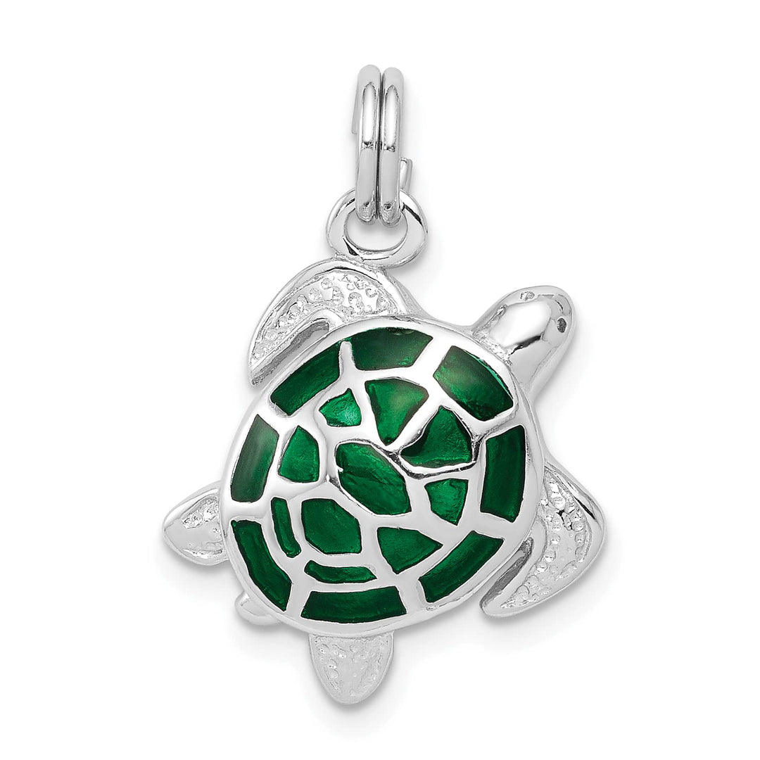 Sterling Silver Green Enamel Turtle Charm