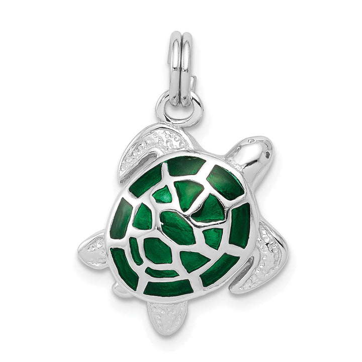 Sterling Silver Green Enamel Turtle Charm