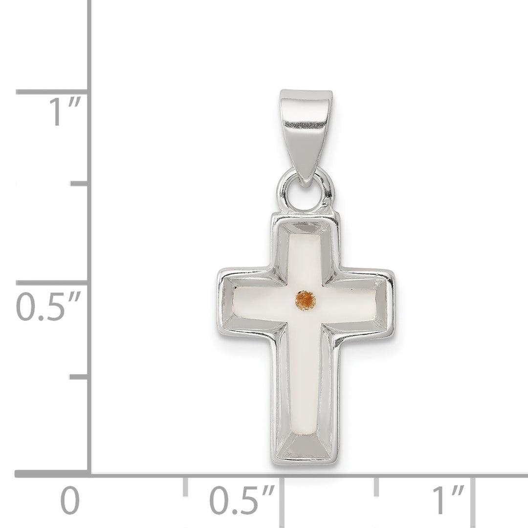 Sterling Silver Enameled Mustard Seed Cross Pendant