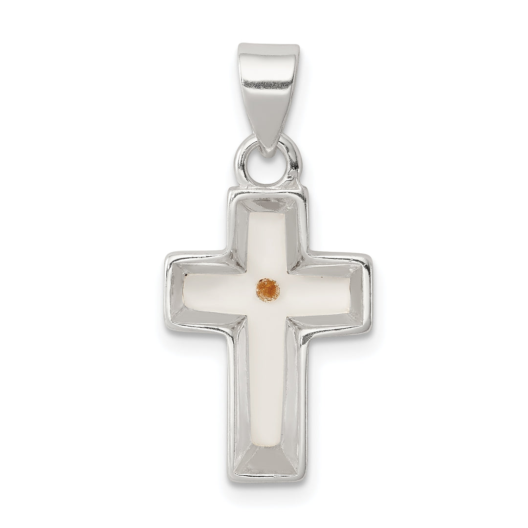 Sterling Silver Enameled Mustard Seed Cross Pendant