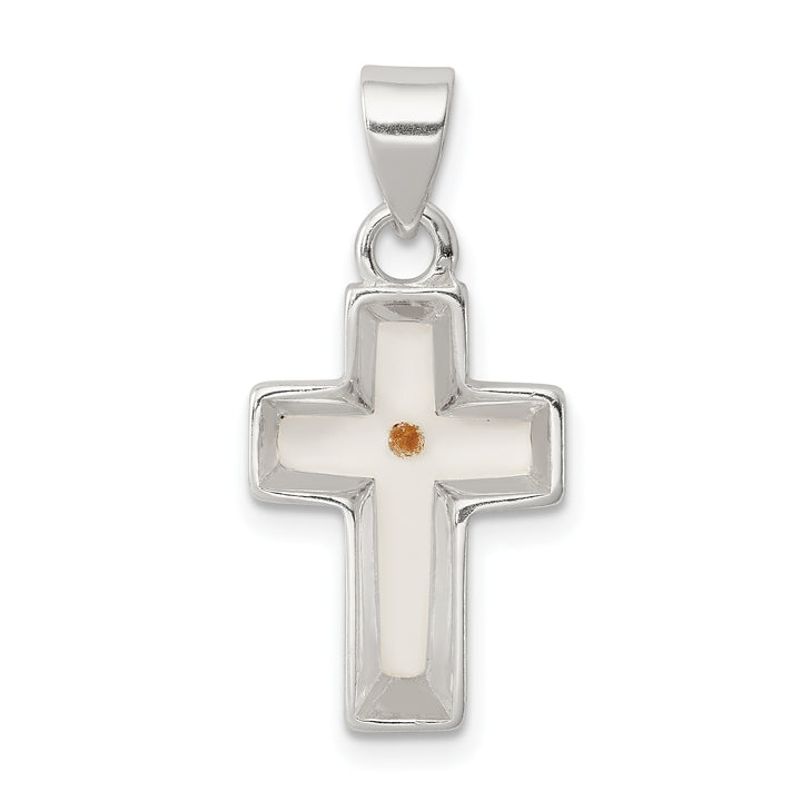 Sterling Silver Enameled Mustard Seed Cross Pendant