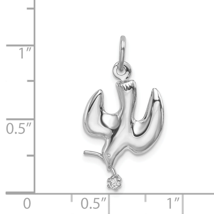 Sterling Silver Polished Dove with CZ Pendant