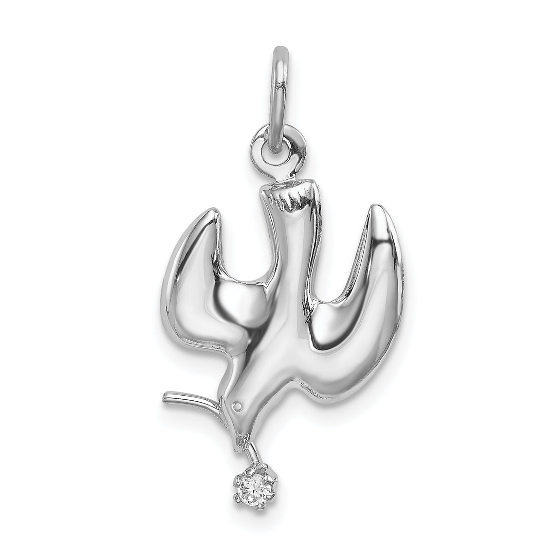 Sterling Silver Polished Dove with CZ Pendant