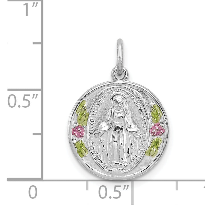 Sterling Silver Polished Epoxy Miraculous Medal Pendant