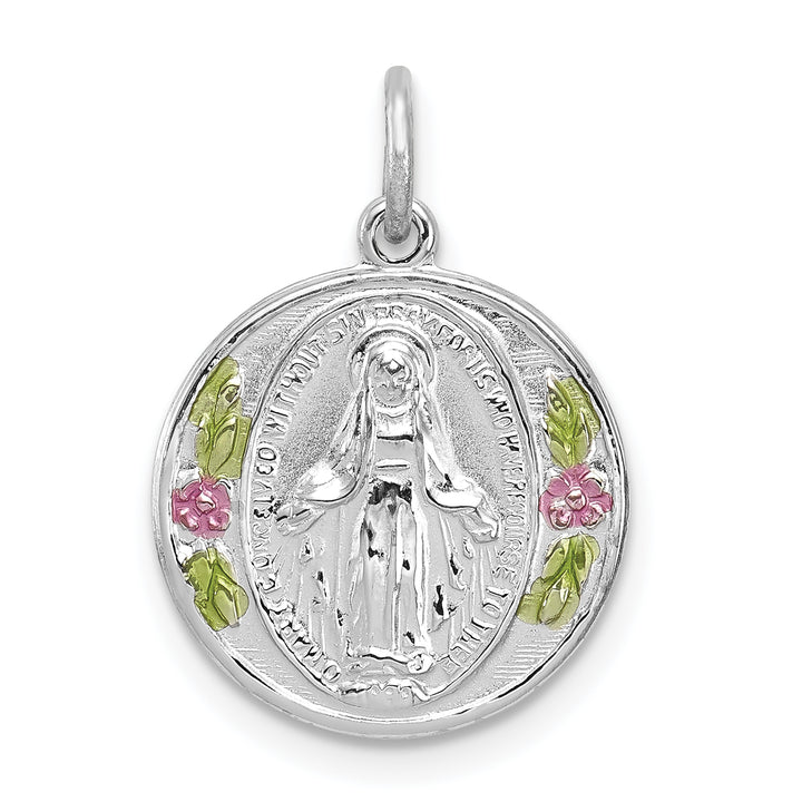 Sterling Silver Polished Epoxy Miraculous Medal Pendant