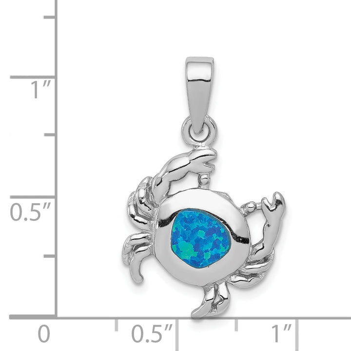 Sterling Silver Blue Inlay Created Opal Crab Pendant