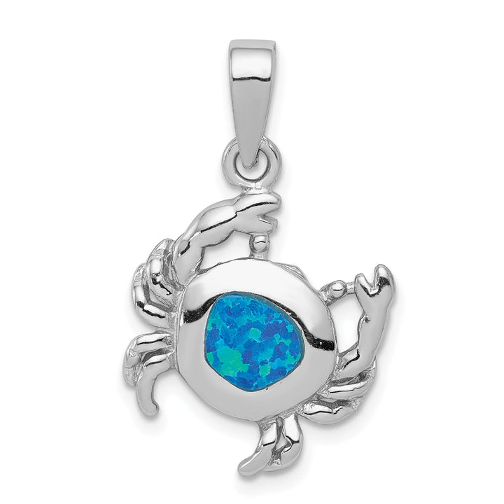 Sterling Silver Blue Inlay Created Opal Crab Pendant