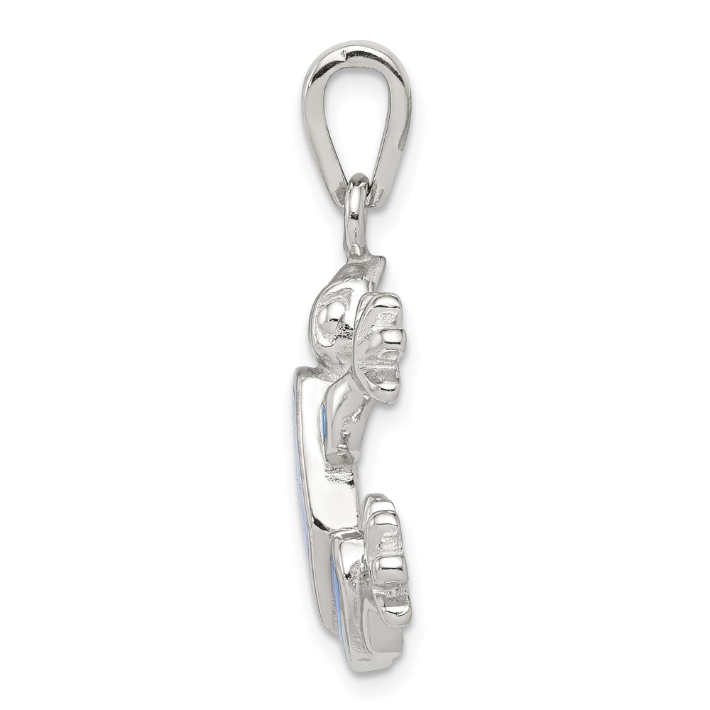 Sterling Silver Blue Inlay Created Opal Frog Pendant