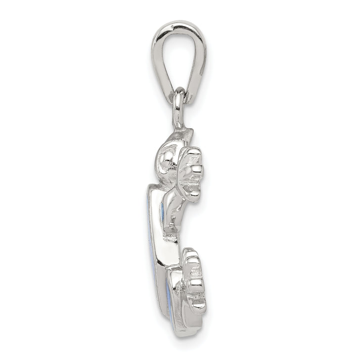 Sterling Silver Blue Inlay Created Opal Frog Pendant