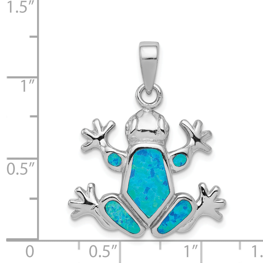 Sterling Silver Blue Inlay Created Opal Frog Pendant