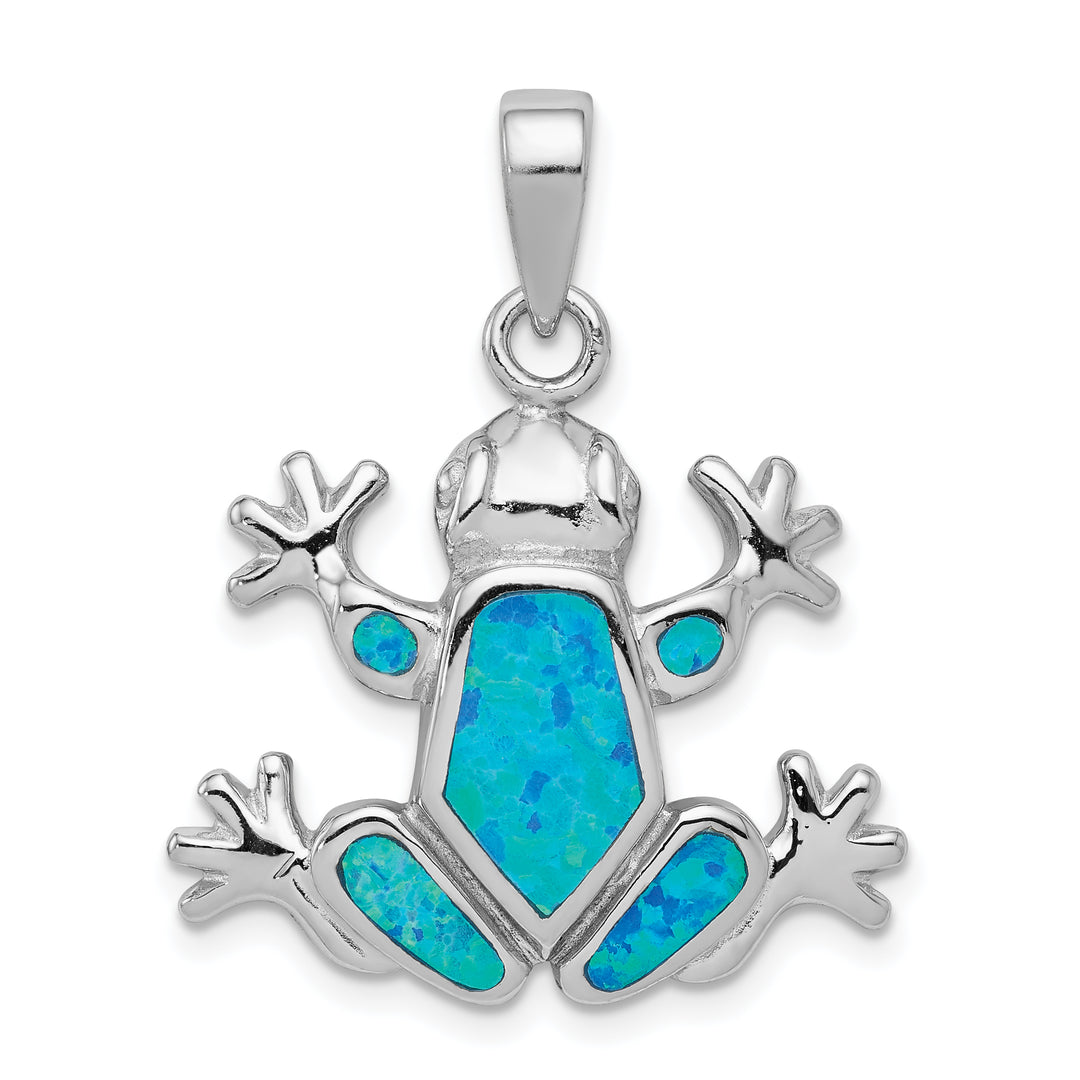 Sterling Silver Blue Inlay Created Opal Frog Pendant