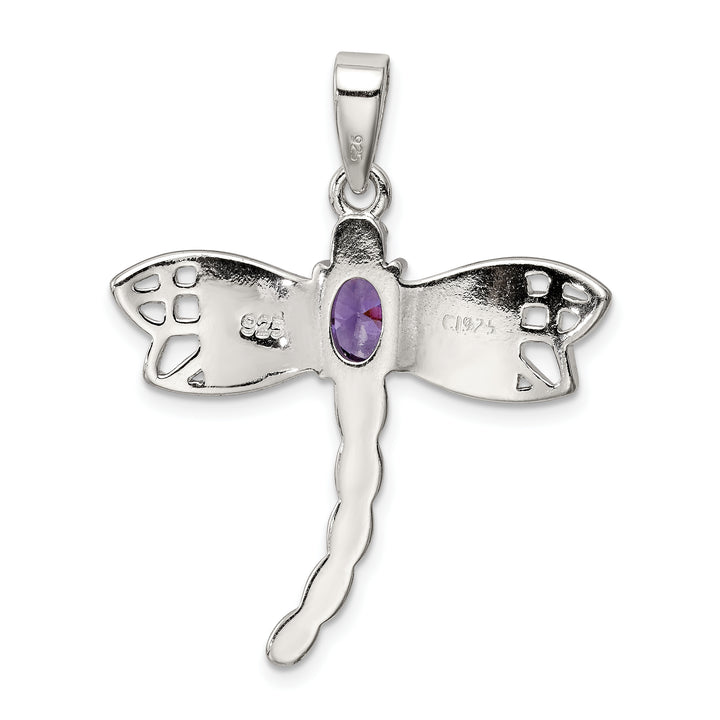 Sterling Silver Created Opal Dragonfly Amethyst Pendant