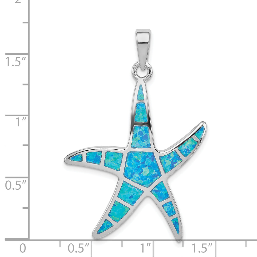 Sterling Silver Blue Inlay Created Opal Starfish Pendant