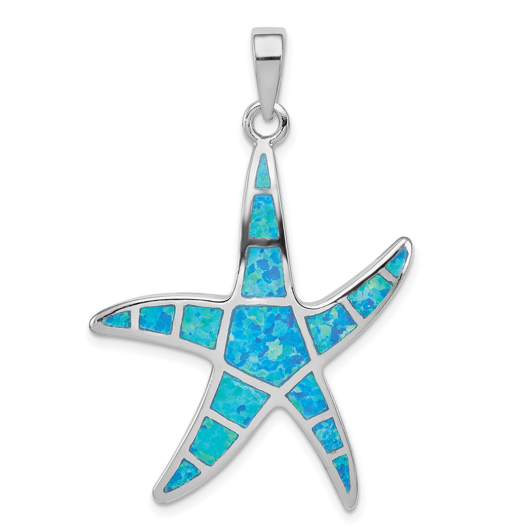 Sterling Silver Blue Inlay Created Opal Starfish Pendant