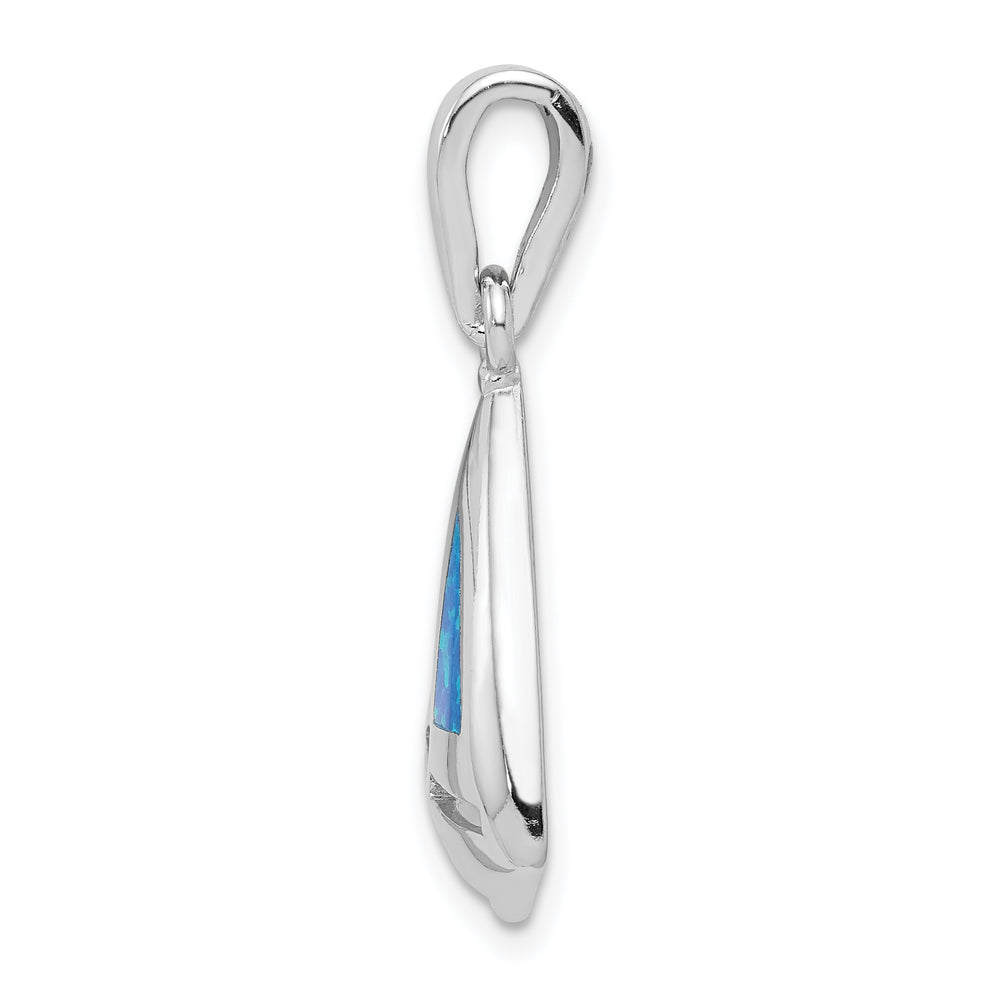 Sterling Silver Blue Inlay Created Opal Sailboat Pendant