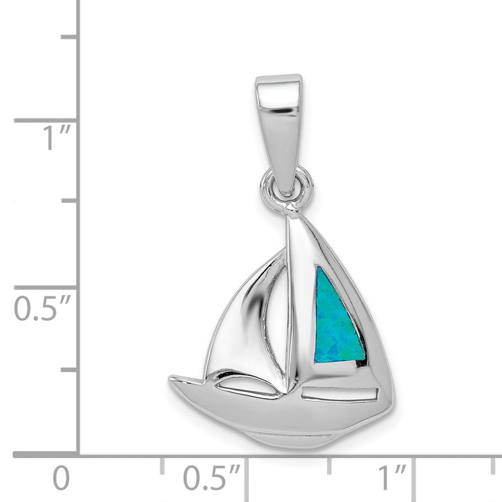 Sterling Silver Blue Inlay Created Opal Sailboat Pendant