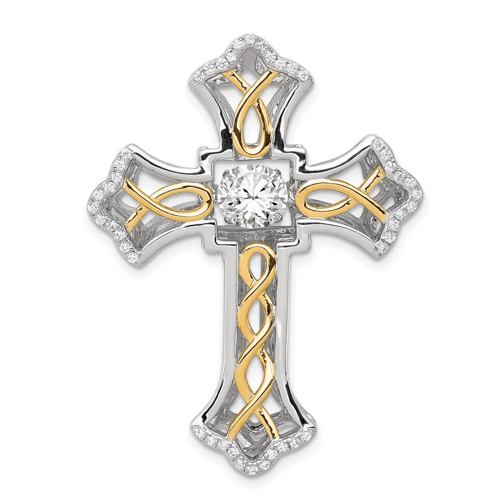 Sterling Silver Plshed Vibrant CZ Cross Pendant