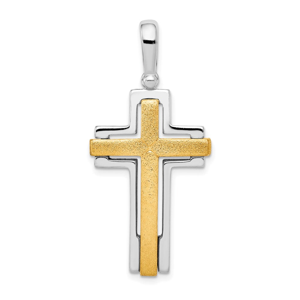 Sterling Silver tone Brushed and Polished Latin Cross Pendant