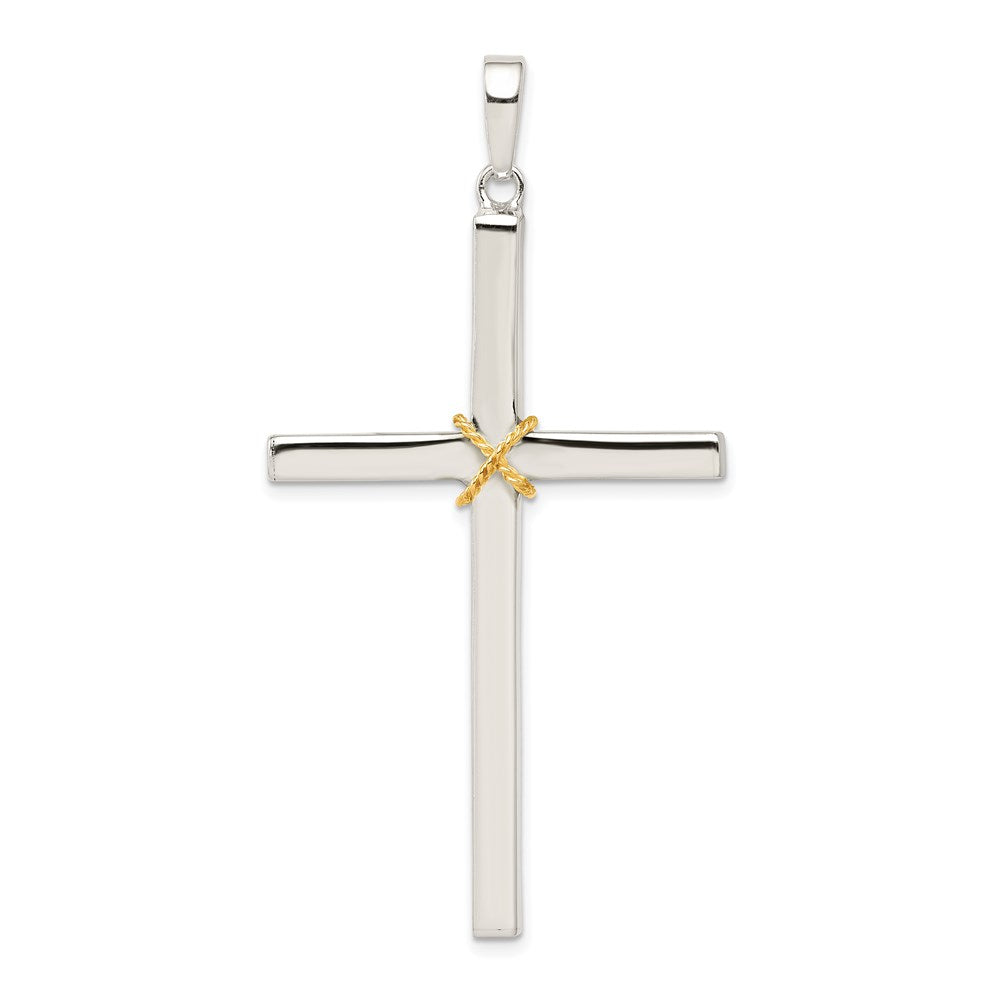 Sterling Silver Polished with -X- Rope Large Latin Cross Pendant