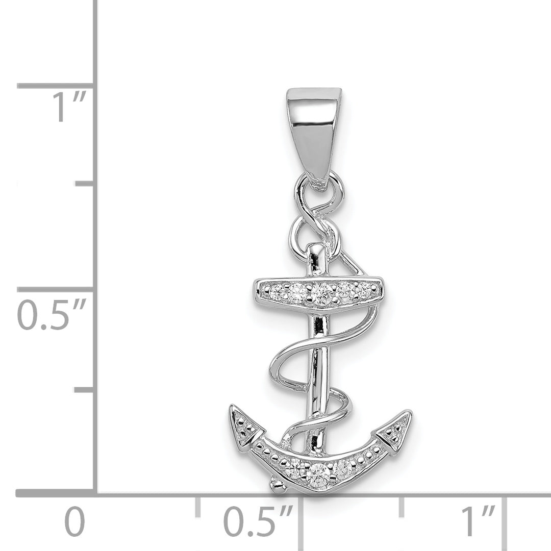 Sterling Silver CZ Anchor Pendant