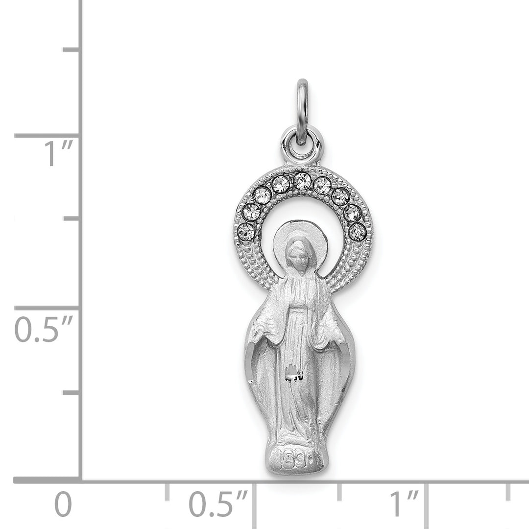 Sterling Silver Polished and Satin CZ Miraculous Medal Pendan