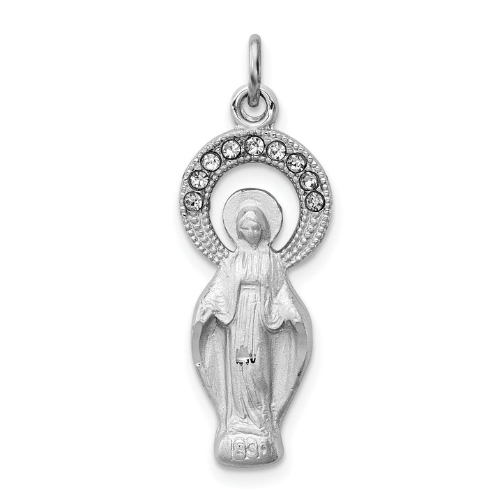 Sterling Silver Polished and Satin CZ Miraculous Medal Pendan