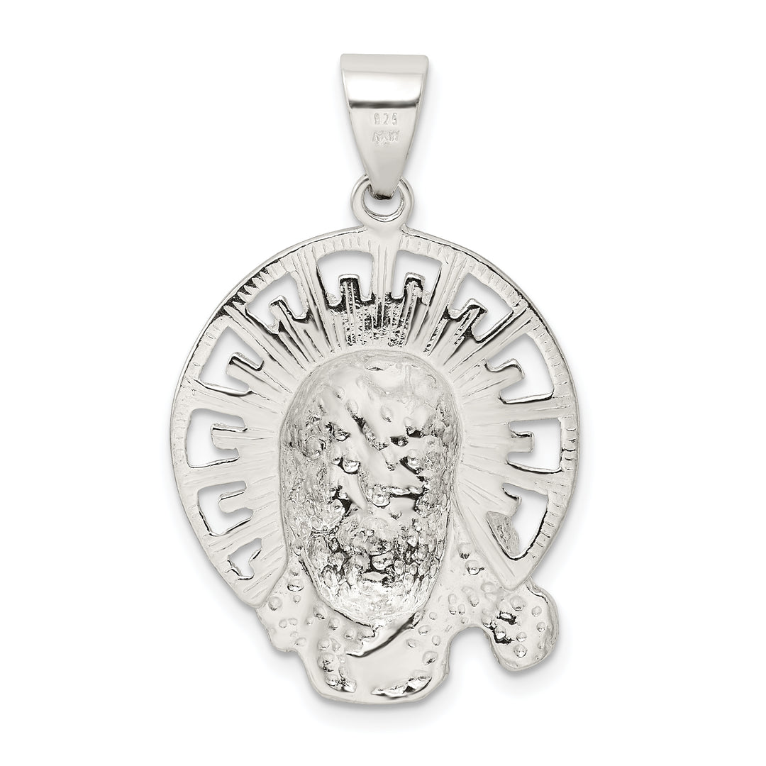 Sterling Silver Polished and Textured Jesus Head Pendant