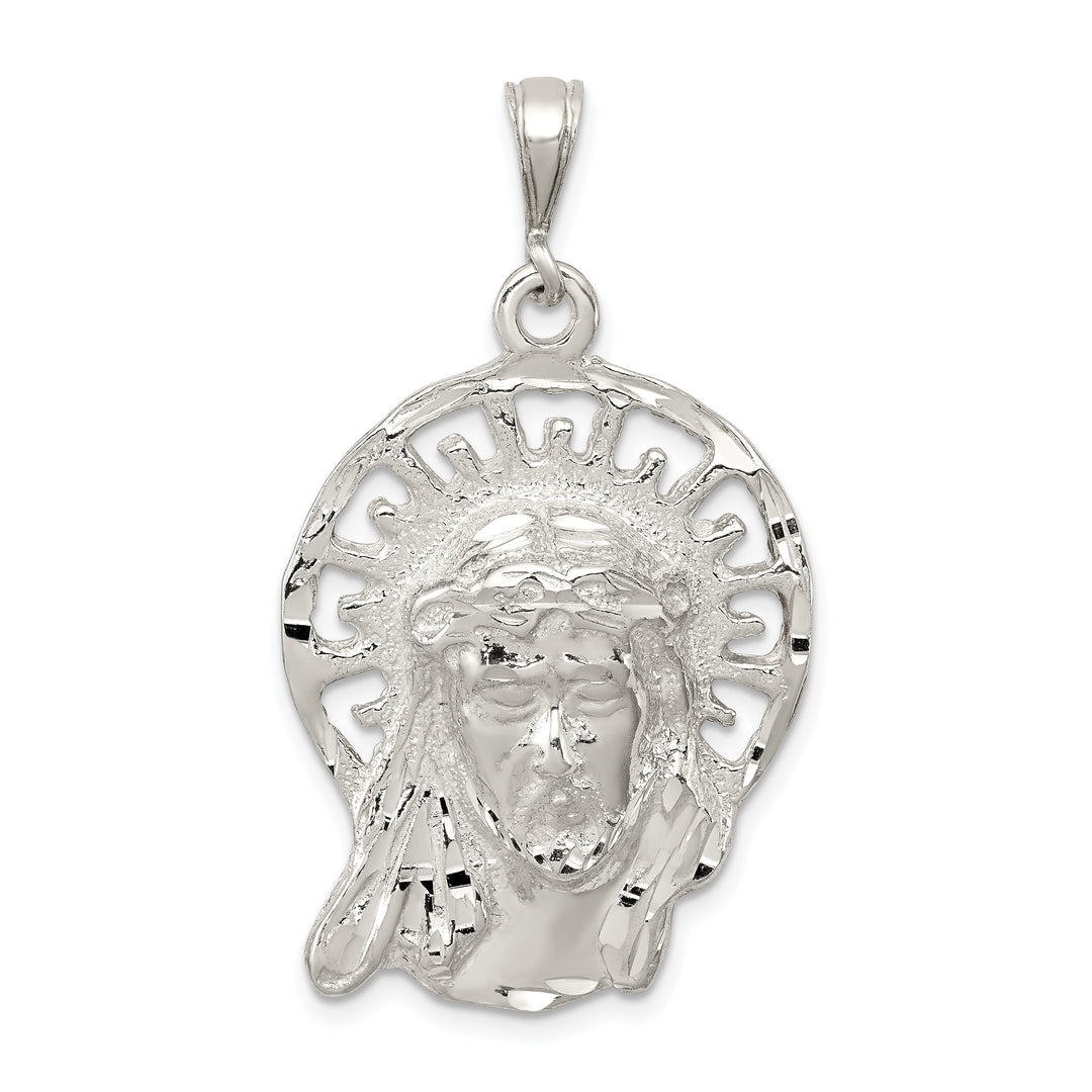 Sterling Silver Polished and Textured Jesus Head Pendant