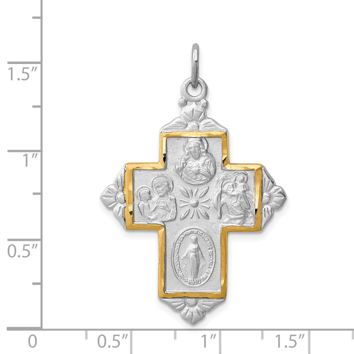 Sterling Silver and Gold-tone 4-Way Medal Cross Pendant