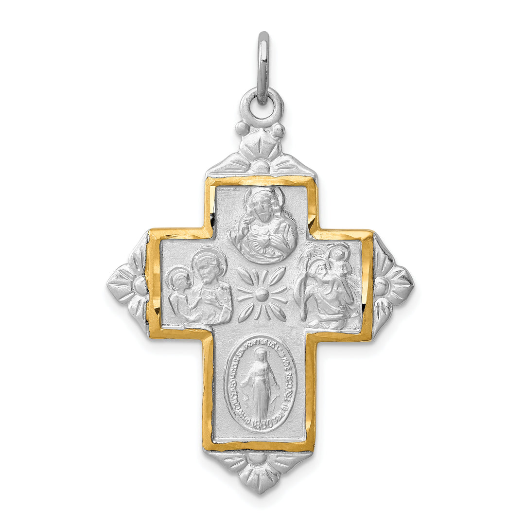 Sterling Silver and Gold-tone 4-Way Medal Cross Pendant